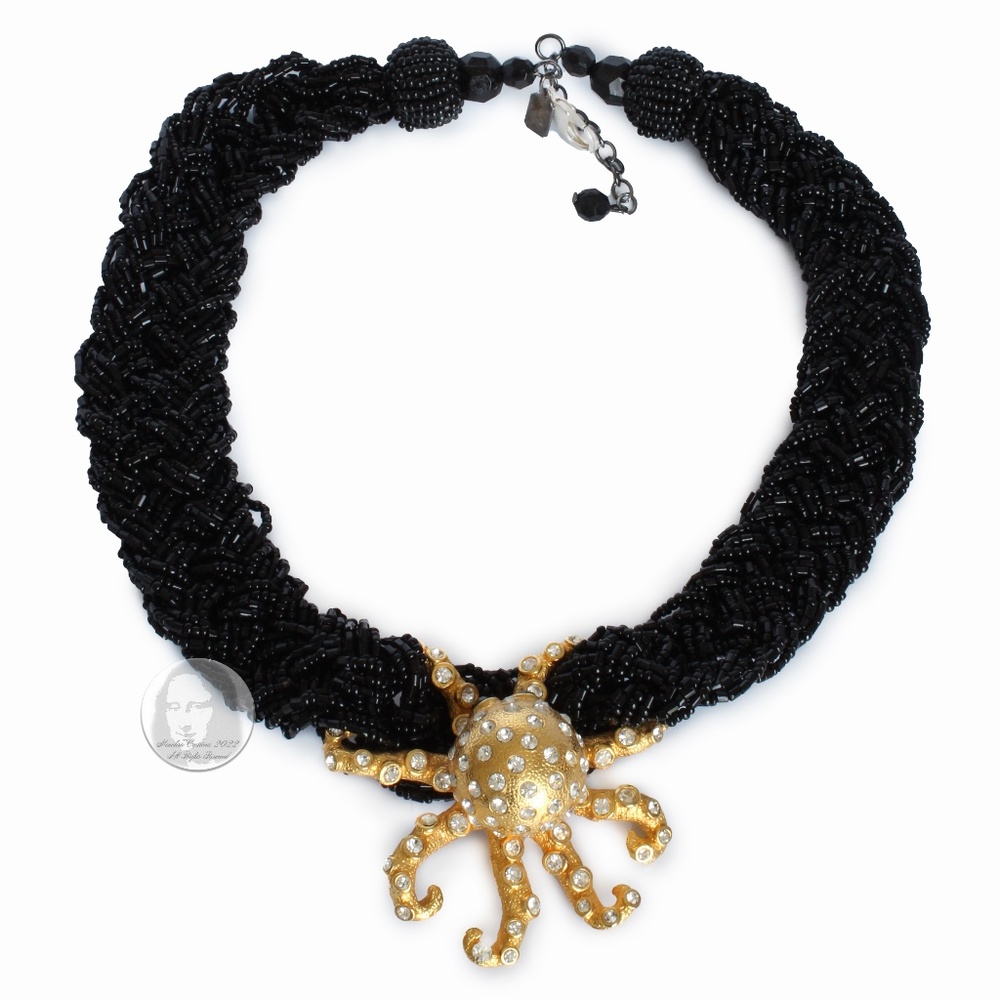 Octopus Necklace Vintage Embellished Sea Creature By Stephanie Lake Design OOAK